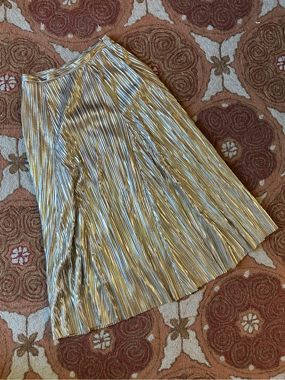 Anthropologie Gold Metallic Pleated Midi Skirt